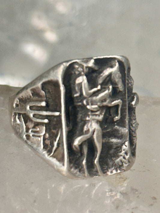 Cowboy ring Bronco Horse cactus snake band southwest size 10.50 sterling silver men