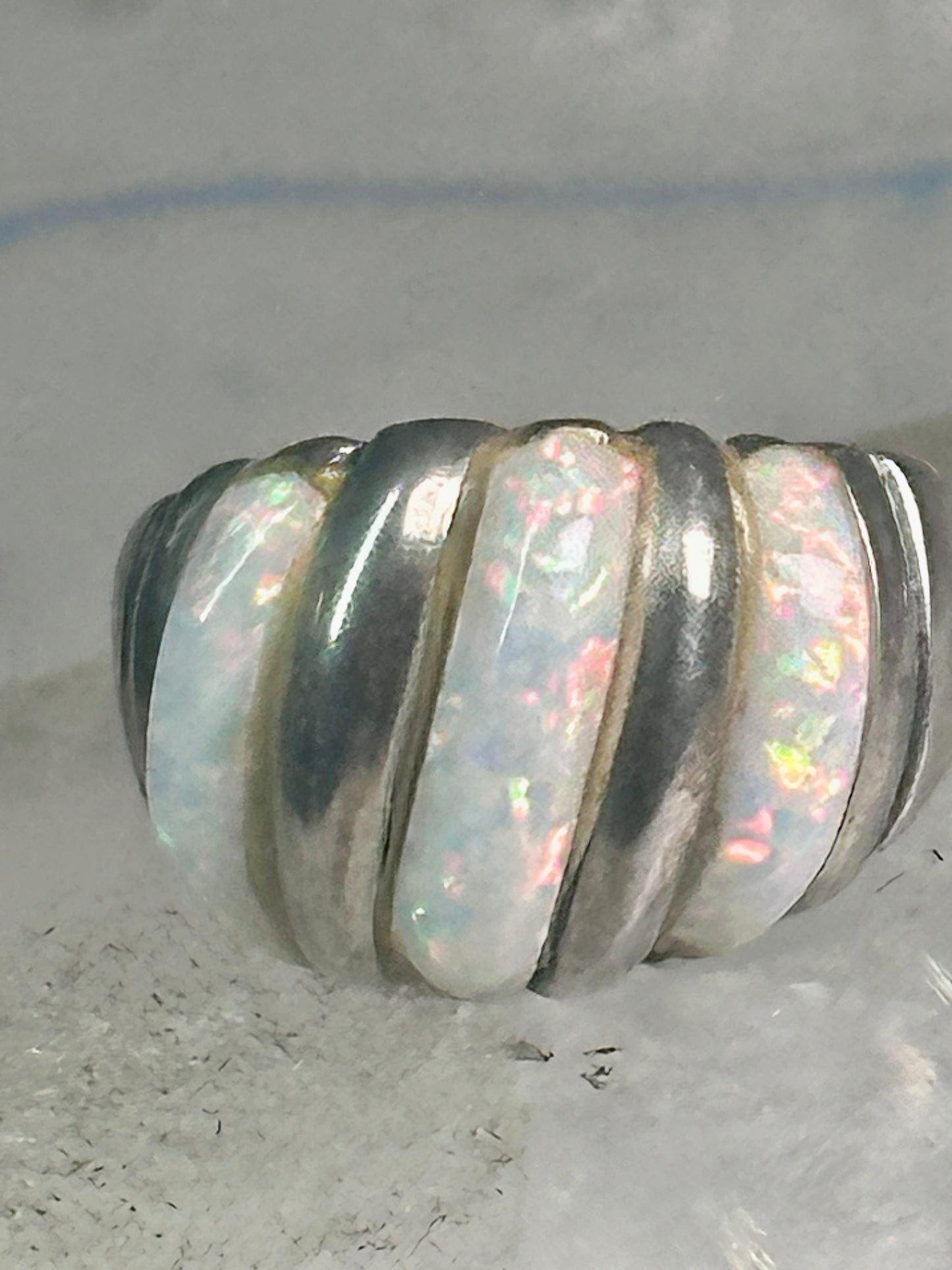 Vintage Fluted Dome Ring Opal Lab? band Ott size 7.5 sterling silver women girls