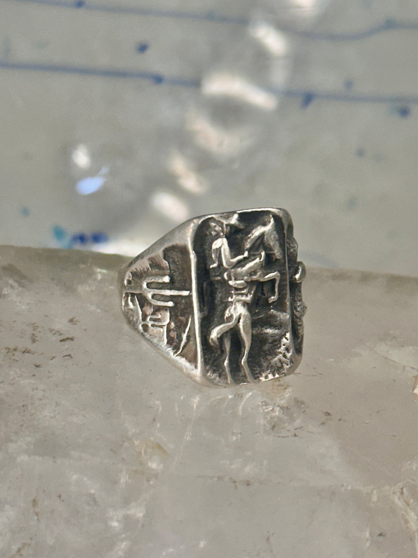 Cowboy ring Bronco Horse cactus snake band southwest size 10.50 sterling silver men