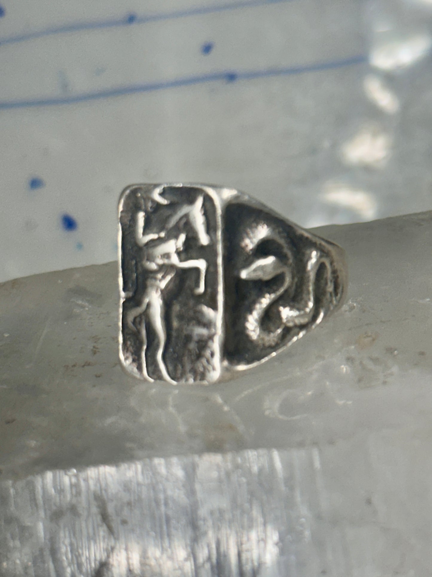 Cowboy ring Bronco Horse cactus snake band southwest size 10.50 sterling silver men