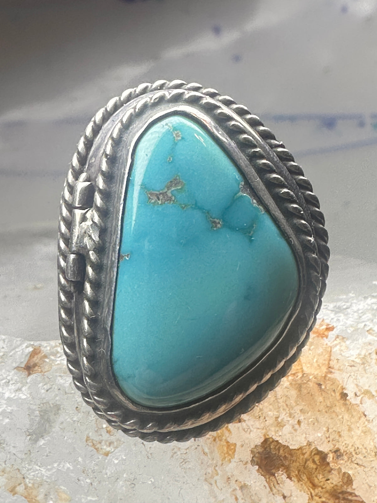 Vintage Sterling Silver Heavy Navajo Turquoise Poison Locket Box Ring Size 6 925