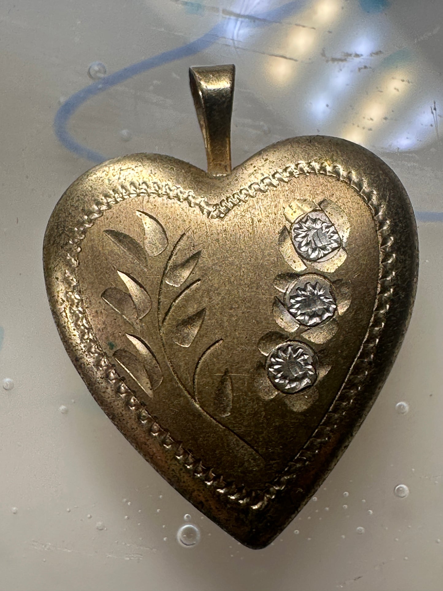 Vintage Floral Photo Heart Love Valentine Locket flower Pendant 1/20 14KGF