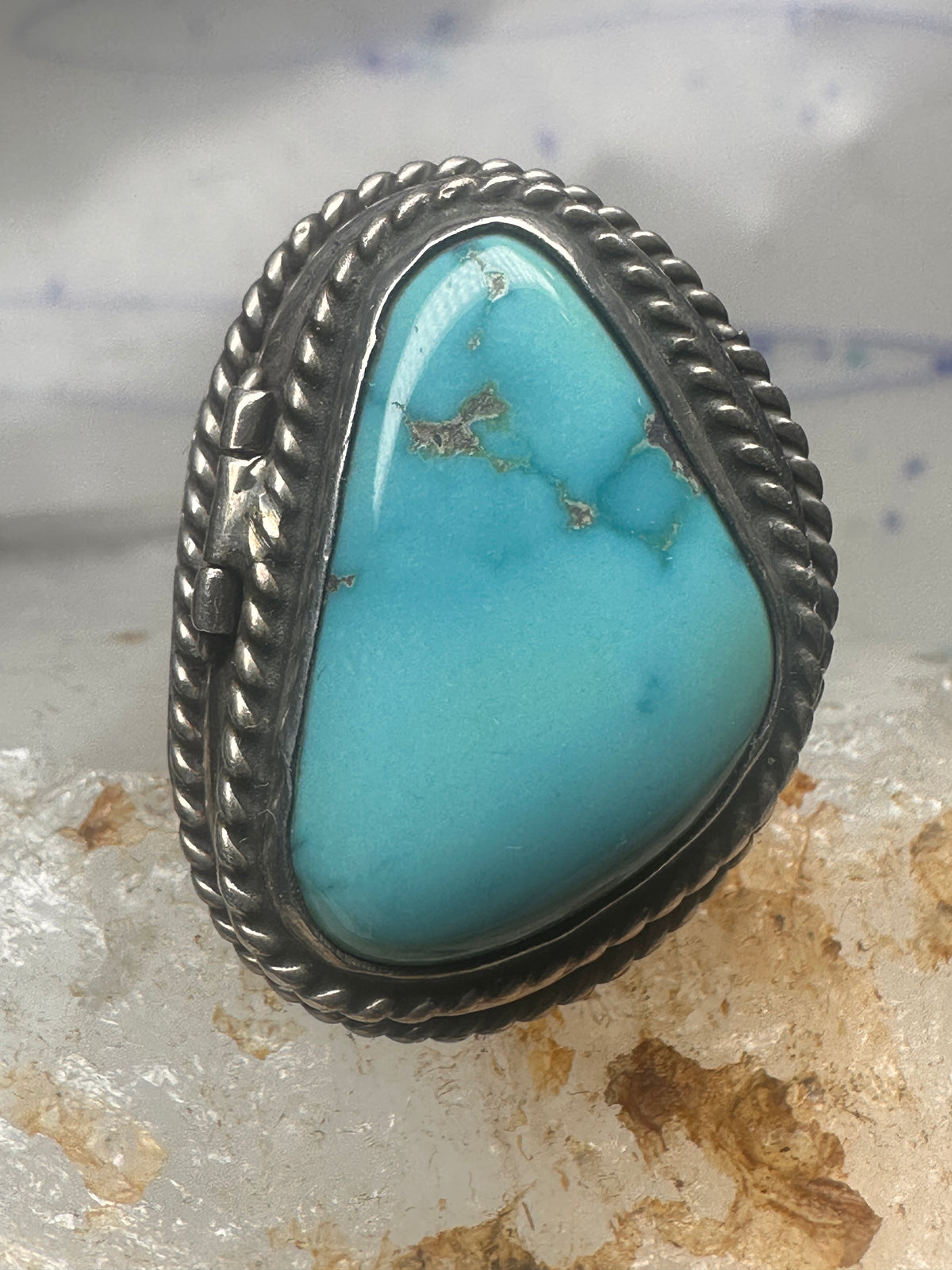 Vintage Sterling Silver Heavy Navajo Turquoise Poison Locket Box Ring Size 6 925