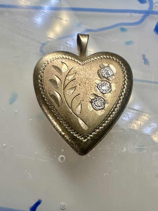 Vintage Floral Photo Heart Love Valentine Locket flower Pendant 1/20 14KGF