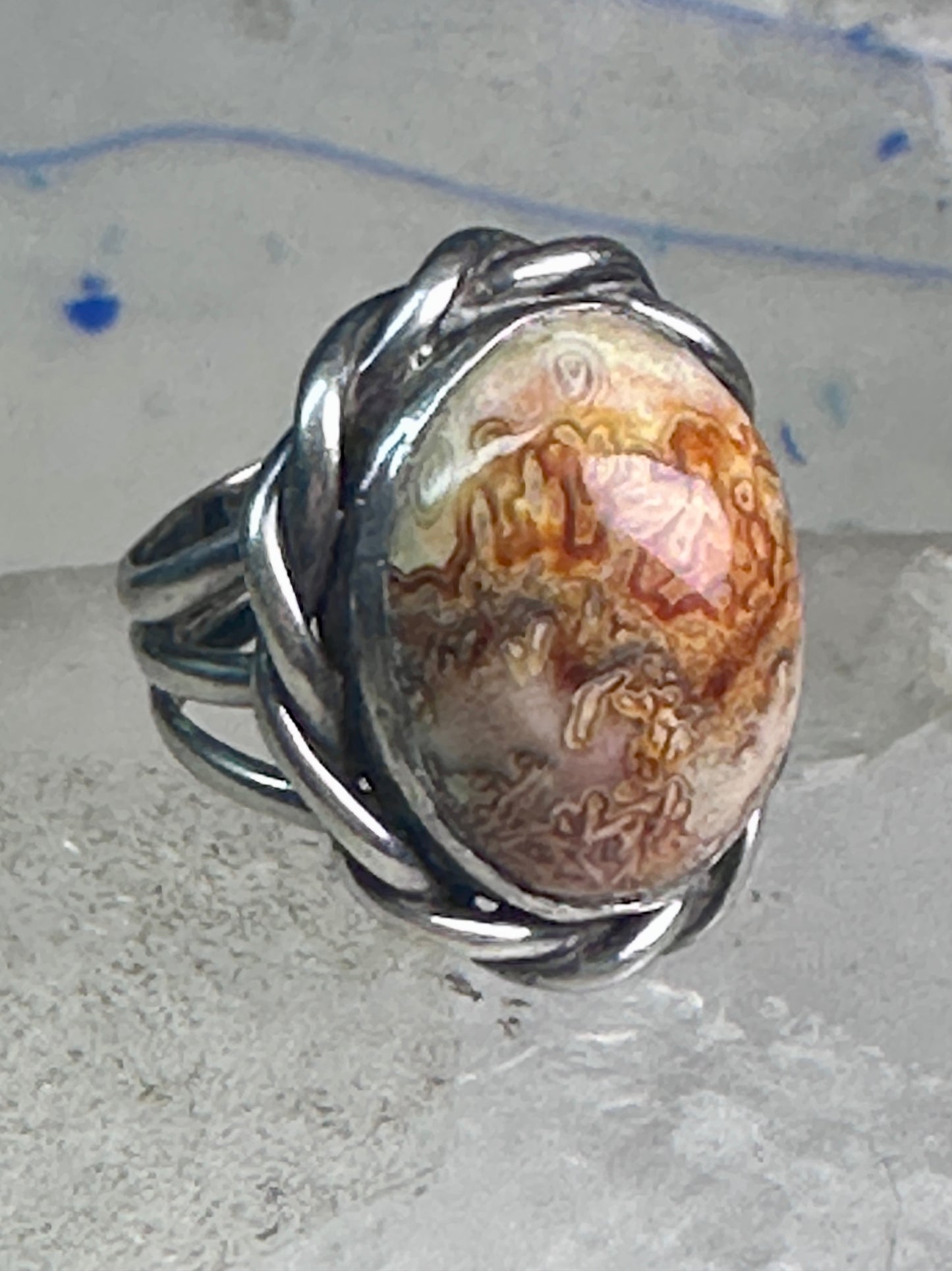 Vintage Lace Agate Ring southwest size 7 sterling silver women girls