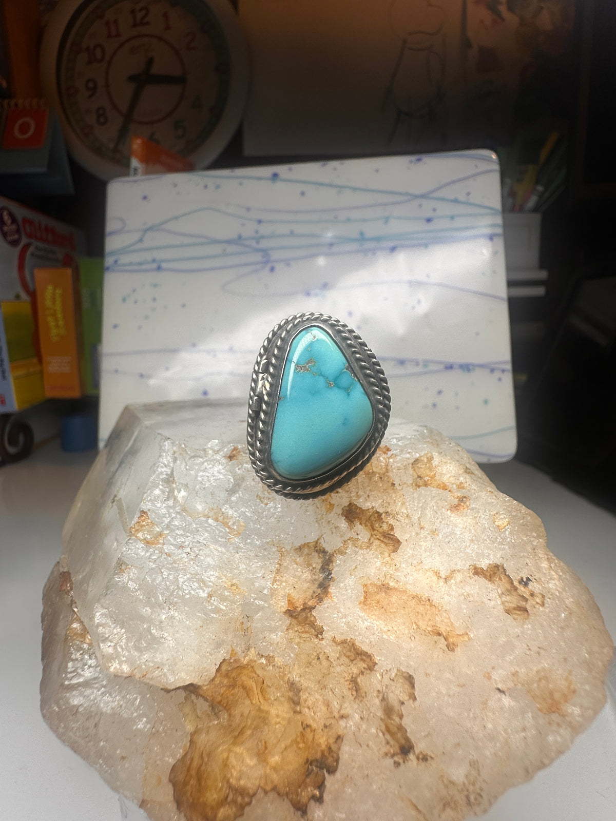 Vintage Sterling Silver Heavy Navajo Turquoise Poison Locket Box Ring Size 6 925