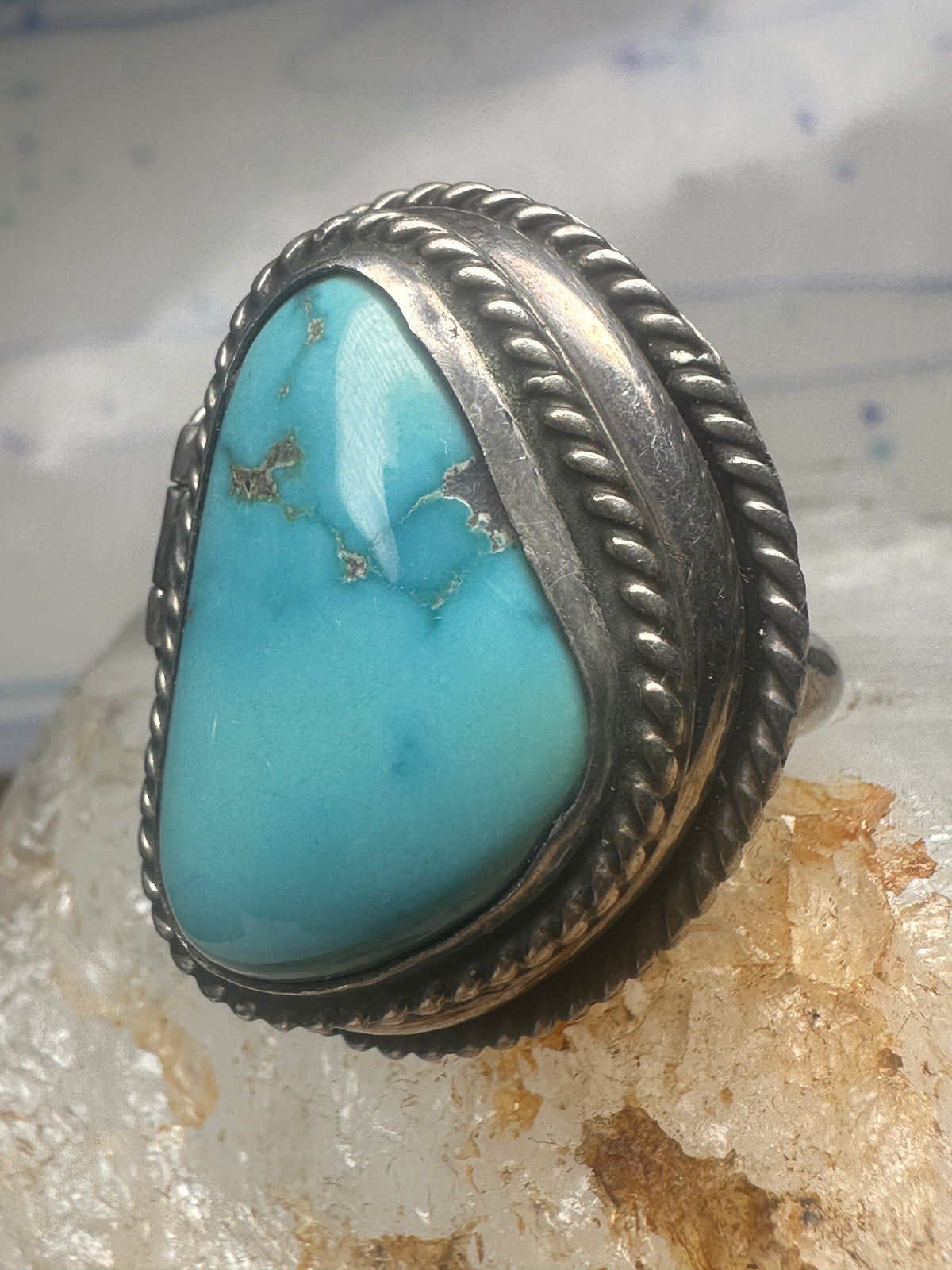 Vintage Sterling Silver Heavy Navajo Turquoise Poison Locket Box Ring Size 6 925
