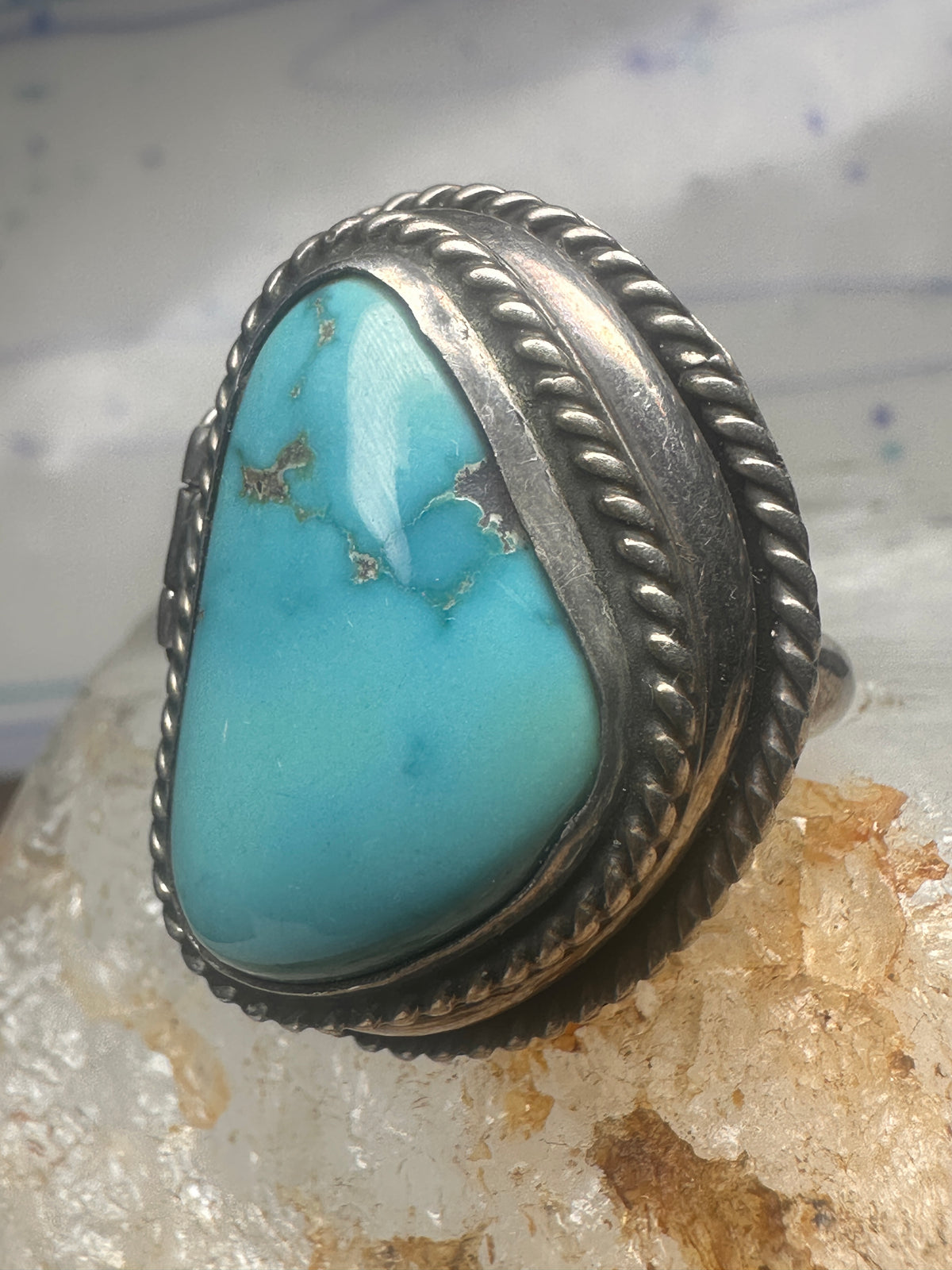 Vintage Sterling Silver Heavy Navajo Turquoise Poison Locket Box Ring Size 6 925