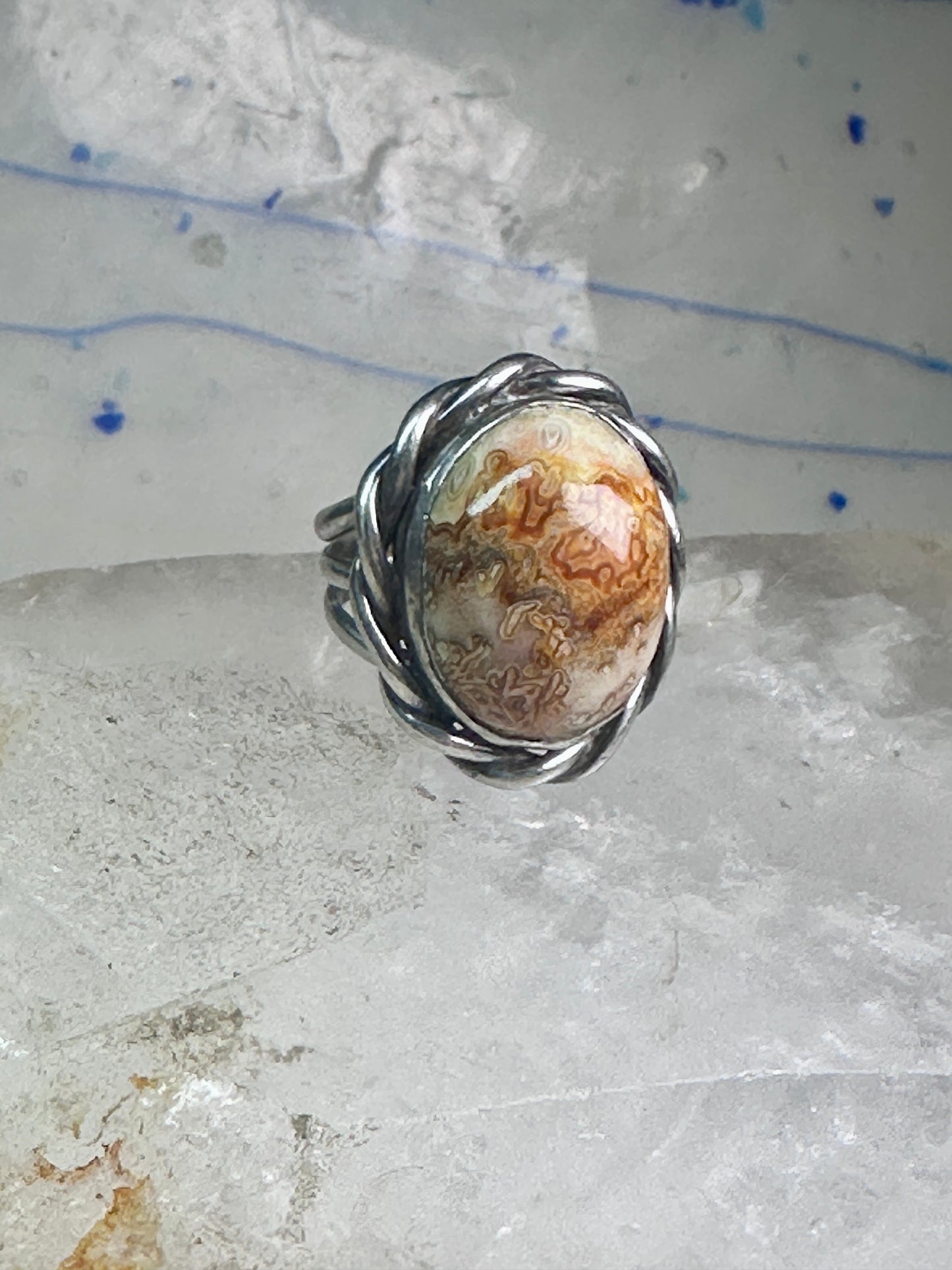 Vintage Lace Agate Ring southwest size 7 sterling silver women girls