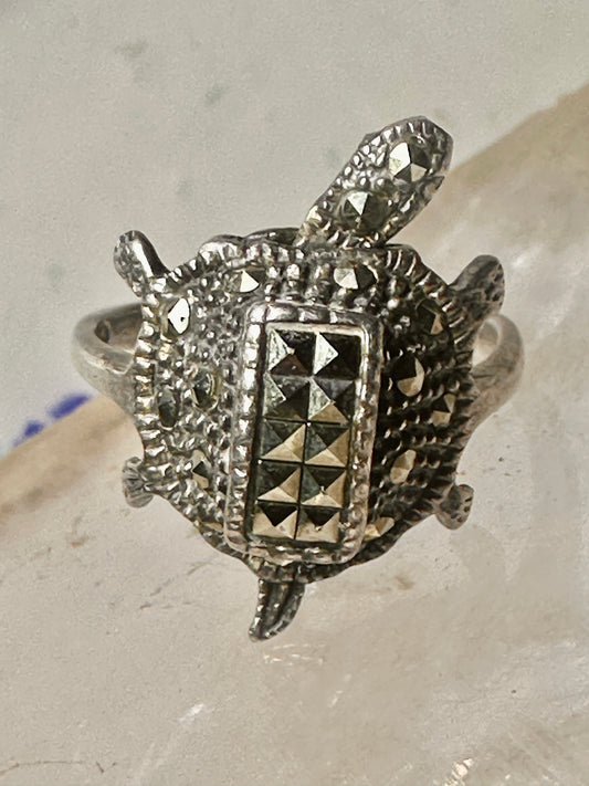 Vintage Turtle ring moving head band marcasites size 7.75 sterling silver women girls