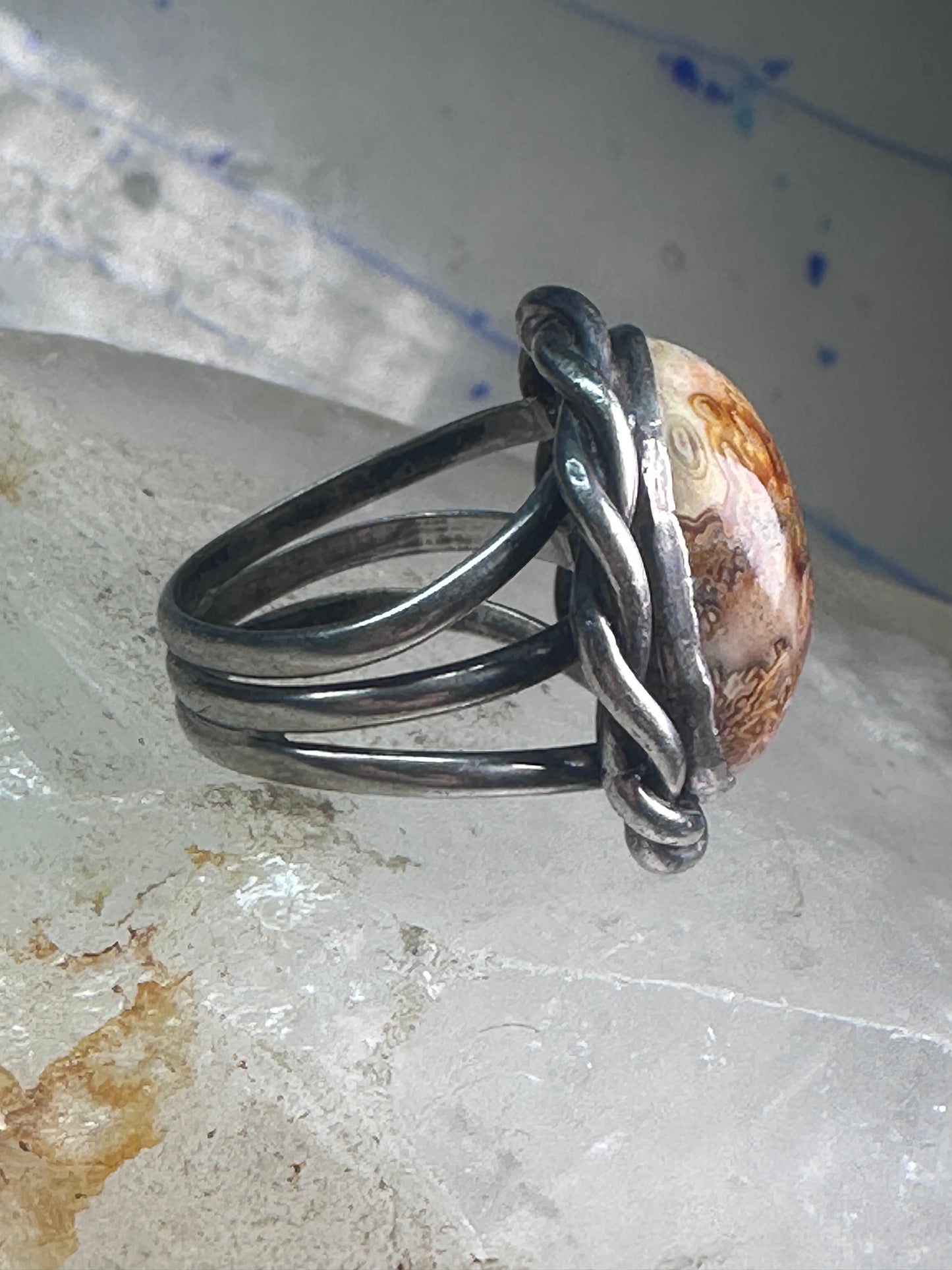 Vintage Lace Agate Ring southwest size 7 sterling silver women girls