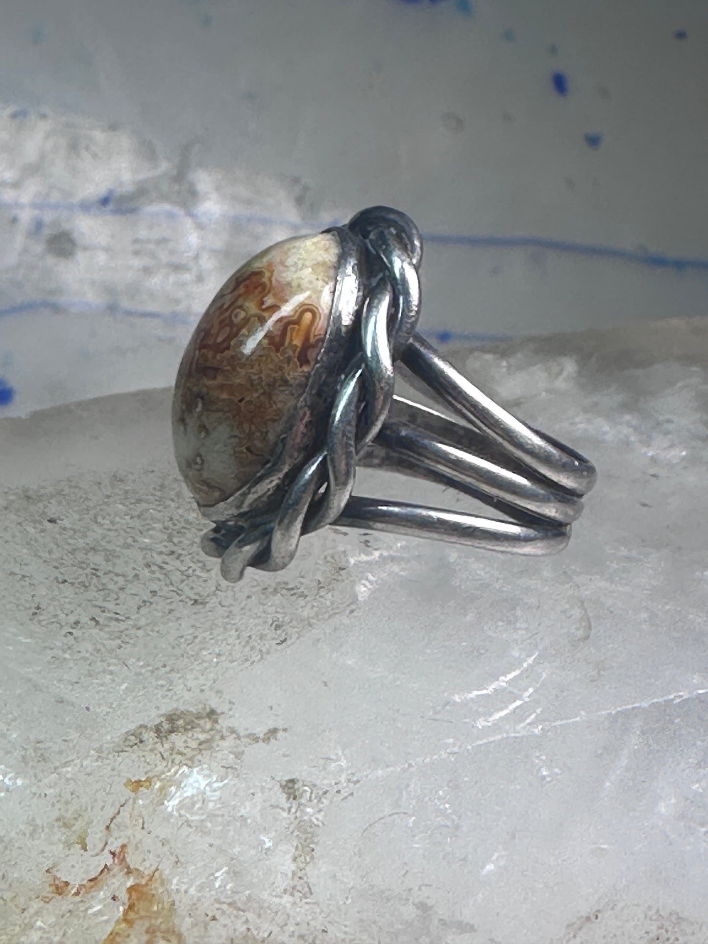 Vintage Lace Agate Ring southwest size 7 sterling silver women girls