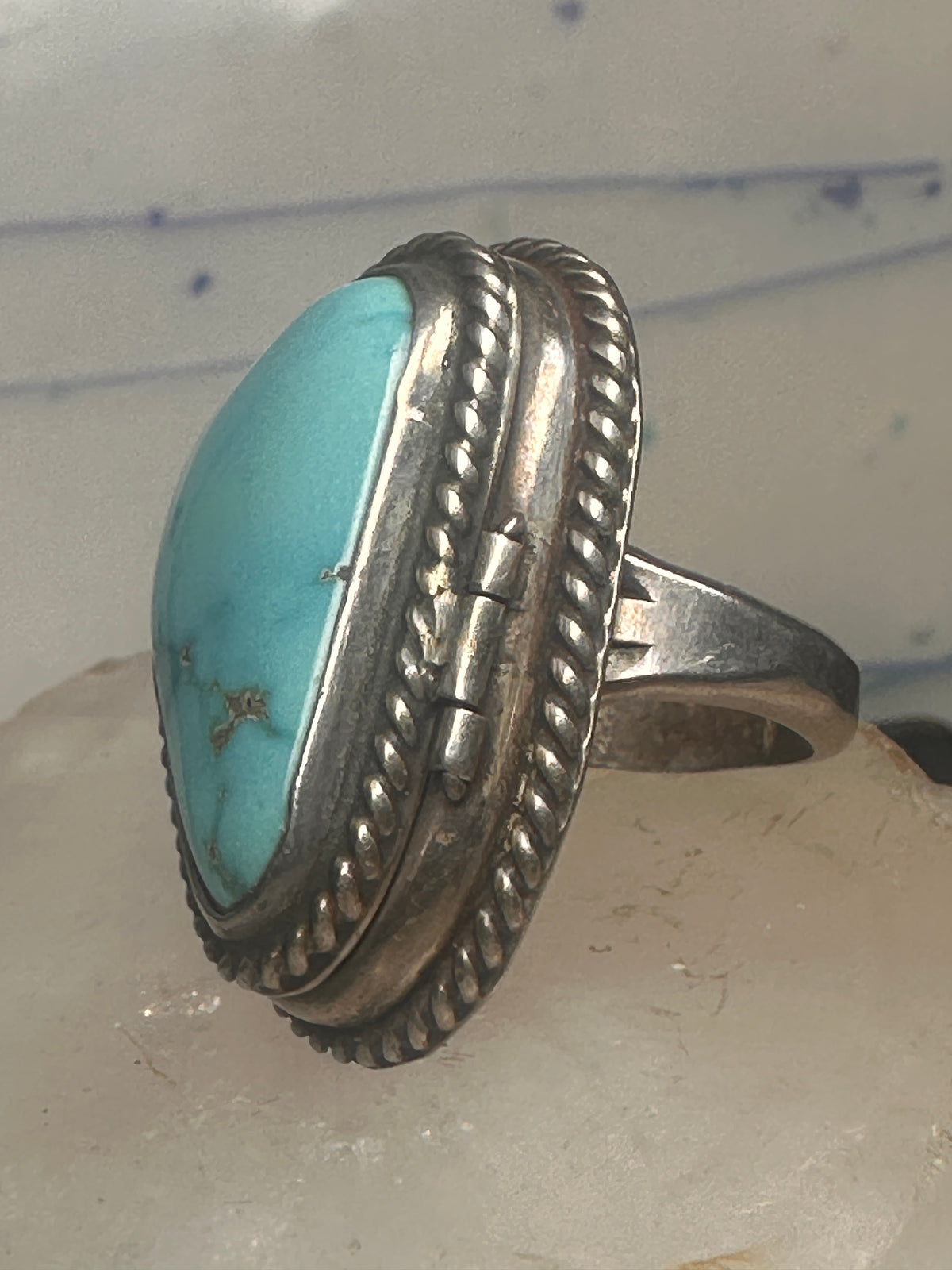 Vintage Sterling Silver Heavy Navajo Turquoise Poison Locket Box Ring Size 6 925