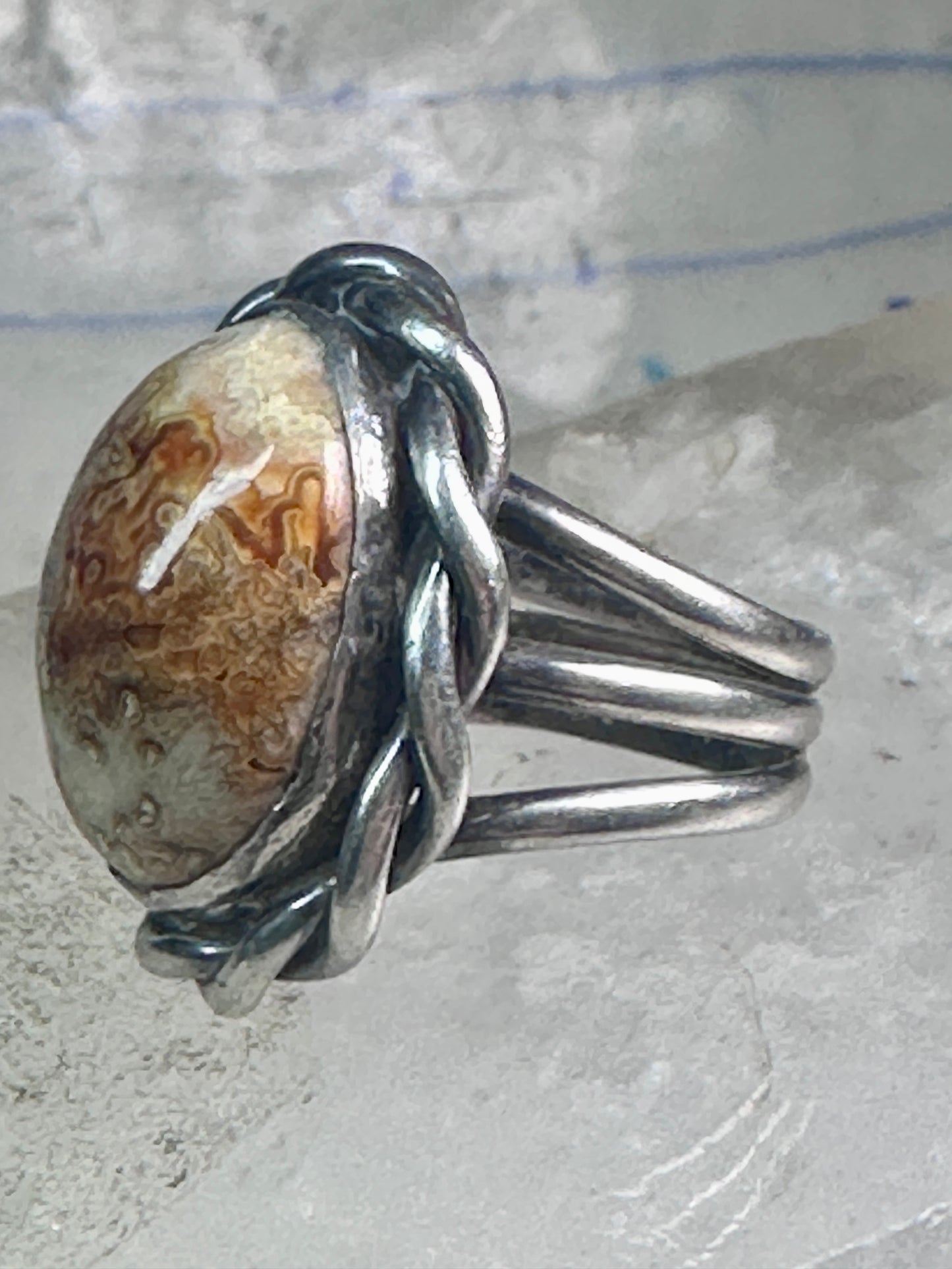 Vintage Lace Agate Ring southwest size 7 sterling silver women girls