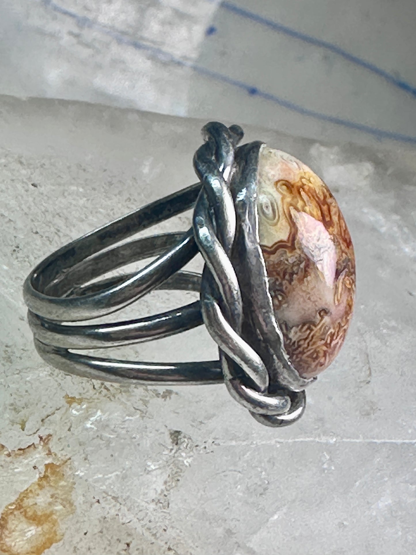 Vintage Lace Agate Ring southwest size 7 sterling silver women girls