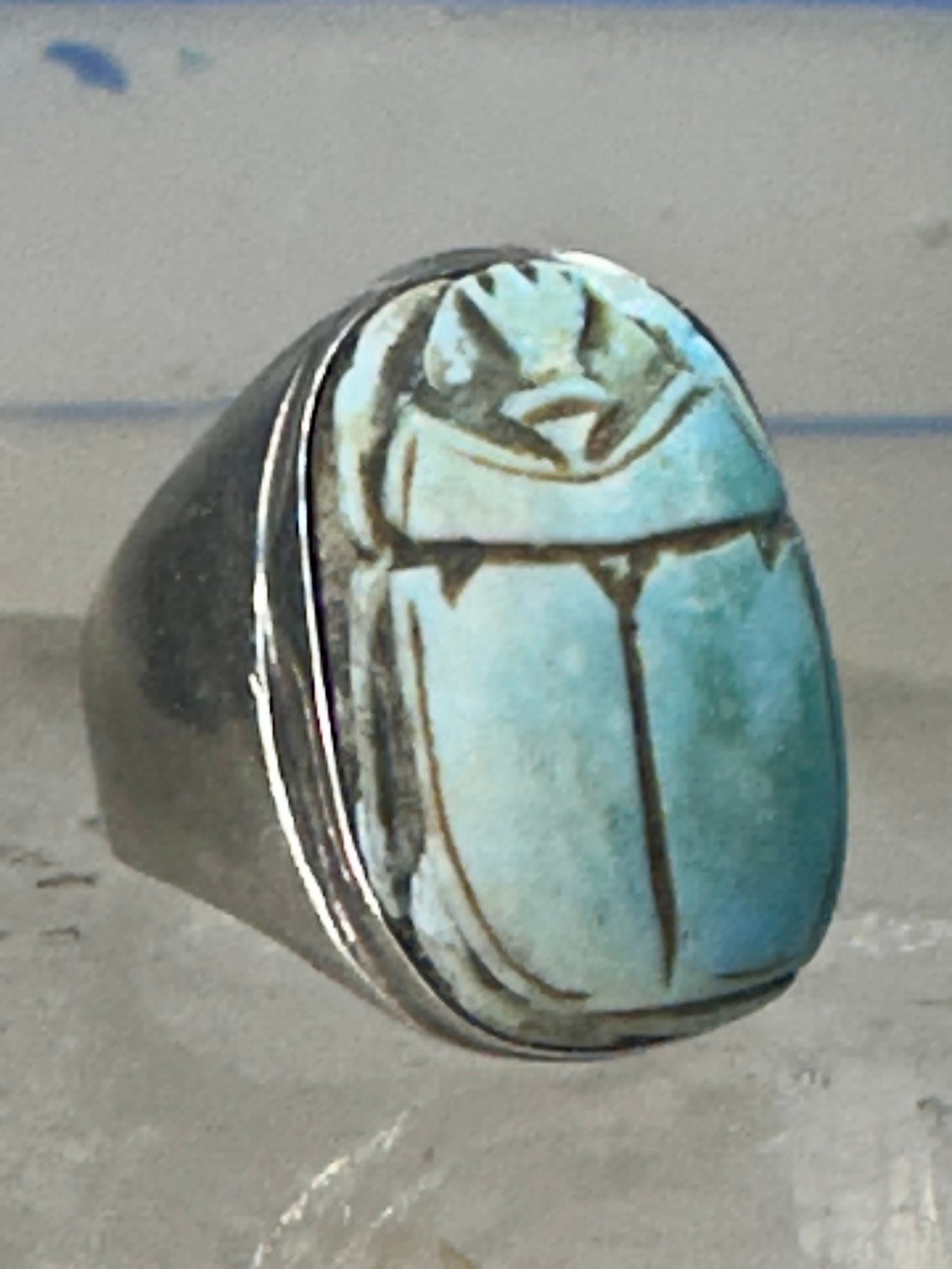 Scarab ring Egyptian band size 8.5  Good Luck Rebirth sterling silver women men