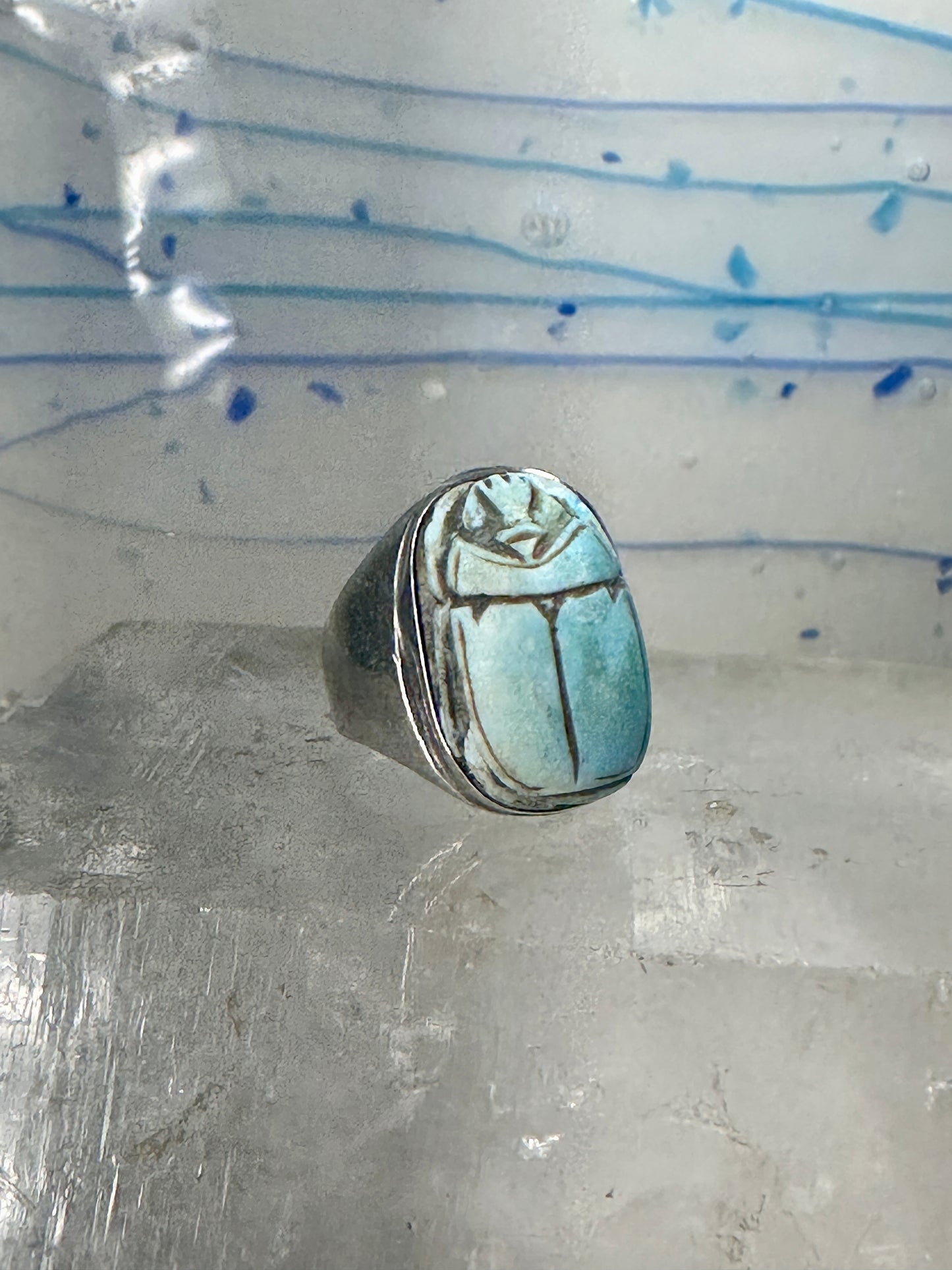 Scarab ring Egyptian band size 8.5  Good Luck Rebirth sterling silver women men