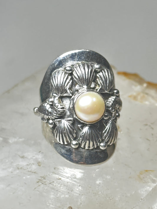 Seahorse ring size 6.25 Cigar band Shells pearl sterling silver women girls