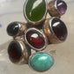 Vintage Nakai Style Sterling Silver Multi Gemstone Cluster Jade Garnet Amethyst Turquoise Ring Size 5.75 925