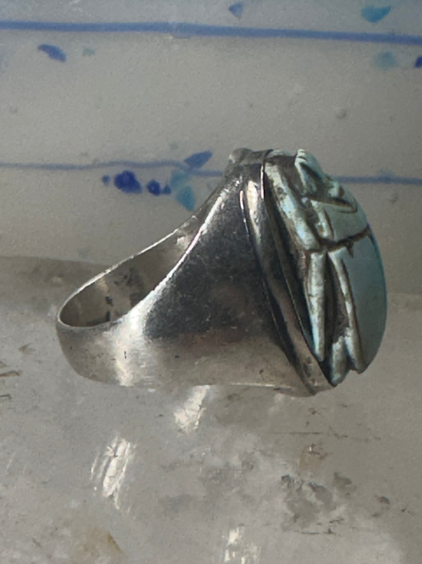 Scarab ring Egyptian band size 8.5  Good Luck Rebirth sterling silver women men