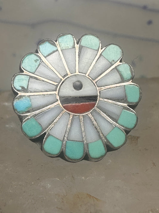 Vintage Southwestern Zuni Style Multi Stone Sunface Mosaic Inlay Ring Size 6 925