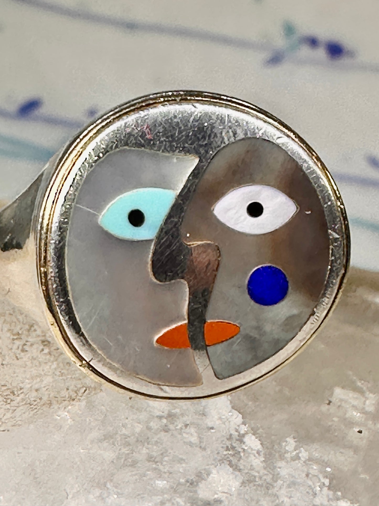 Face ring Eric Grossbardt size 7.50 sterling silver 18K Picasso design women