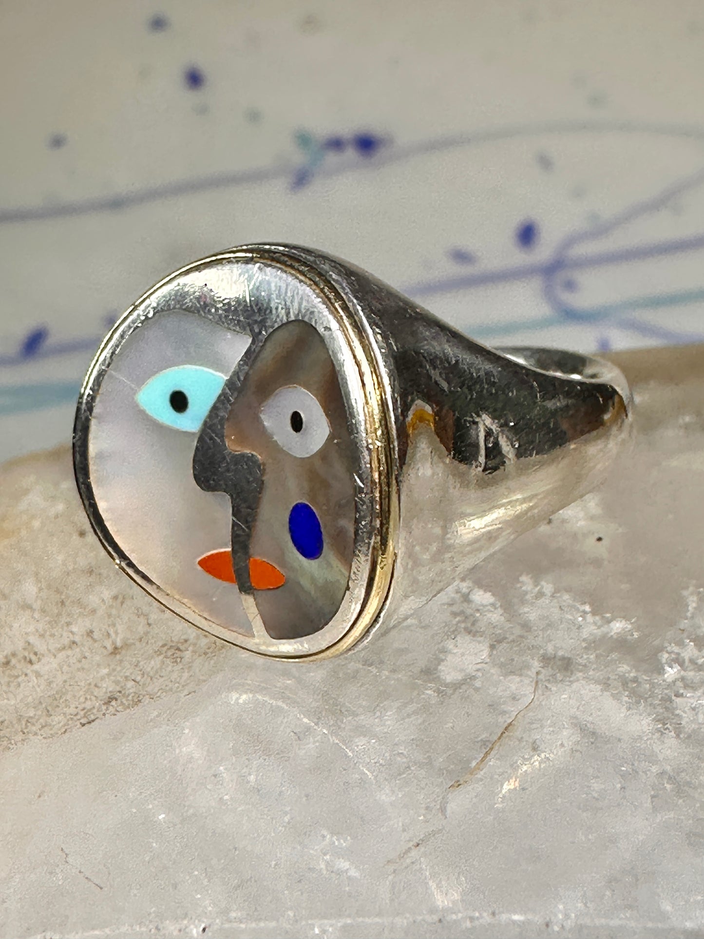 Face ring Eric Grossbardt size 7.50 sterling silver 18K Picasso design women