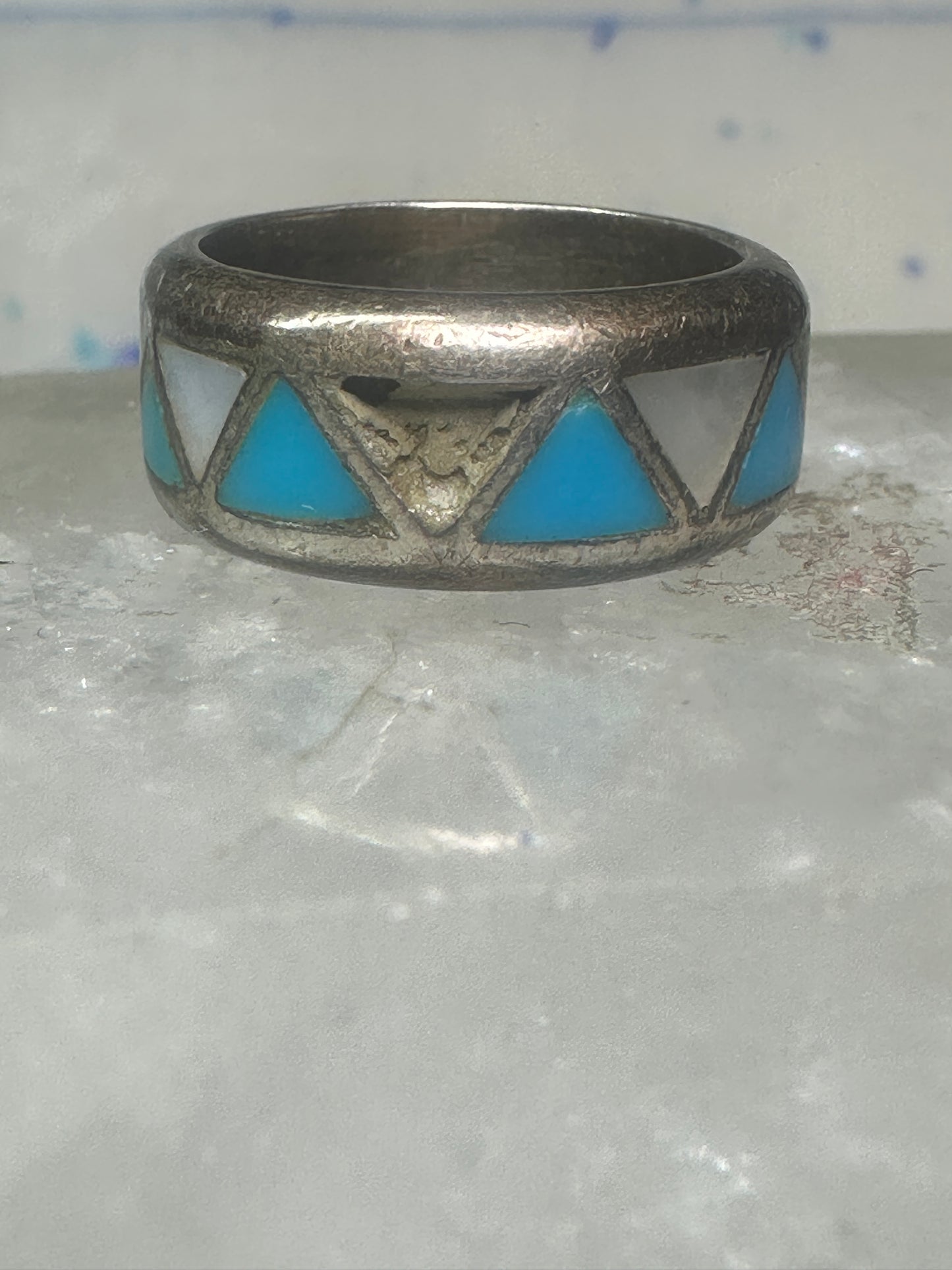 Vintage 2  Zuni rings turquoise Mother of Pearl size 5 SIze 9.5 band sterling silver AS IS