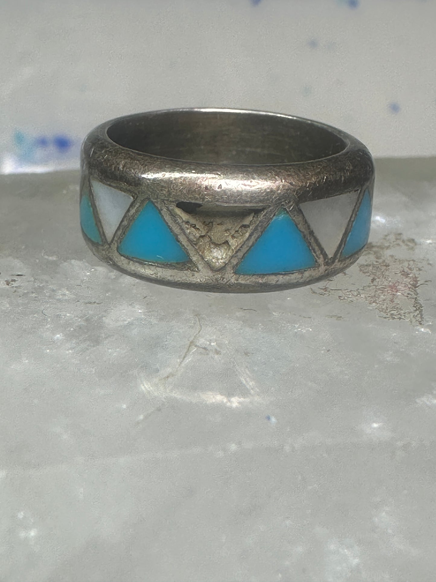 Vintage 2  Zuni rings turquoise Mother of Pearl size 5 SIze 9.5 band sterling silver AS IS