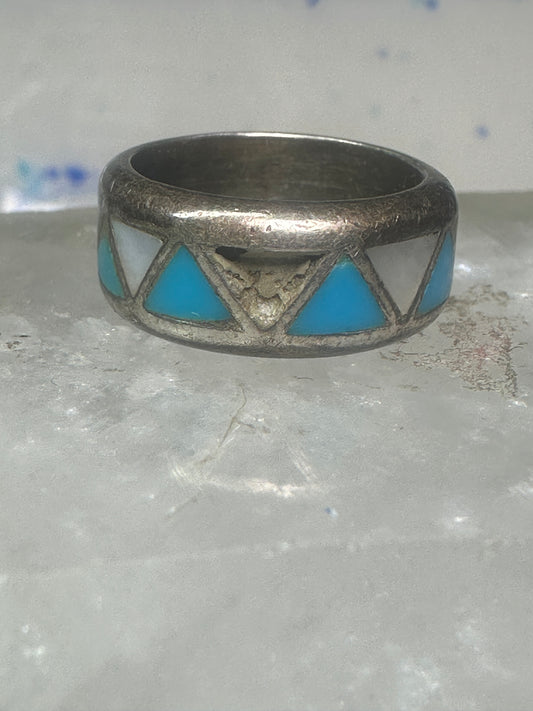 Vintage 2  Zuni rings turquoise Mother of Pearl size 5 SIze 9.5 band sterling silver AS IS