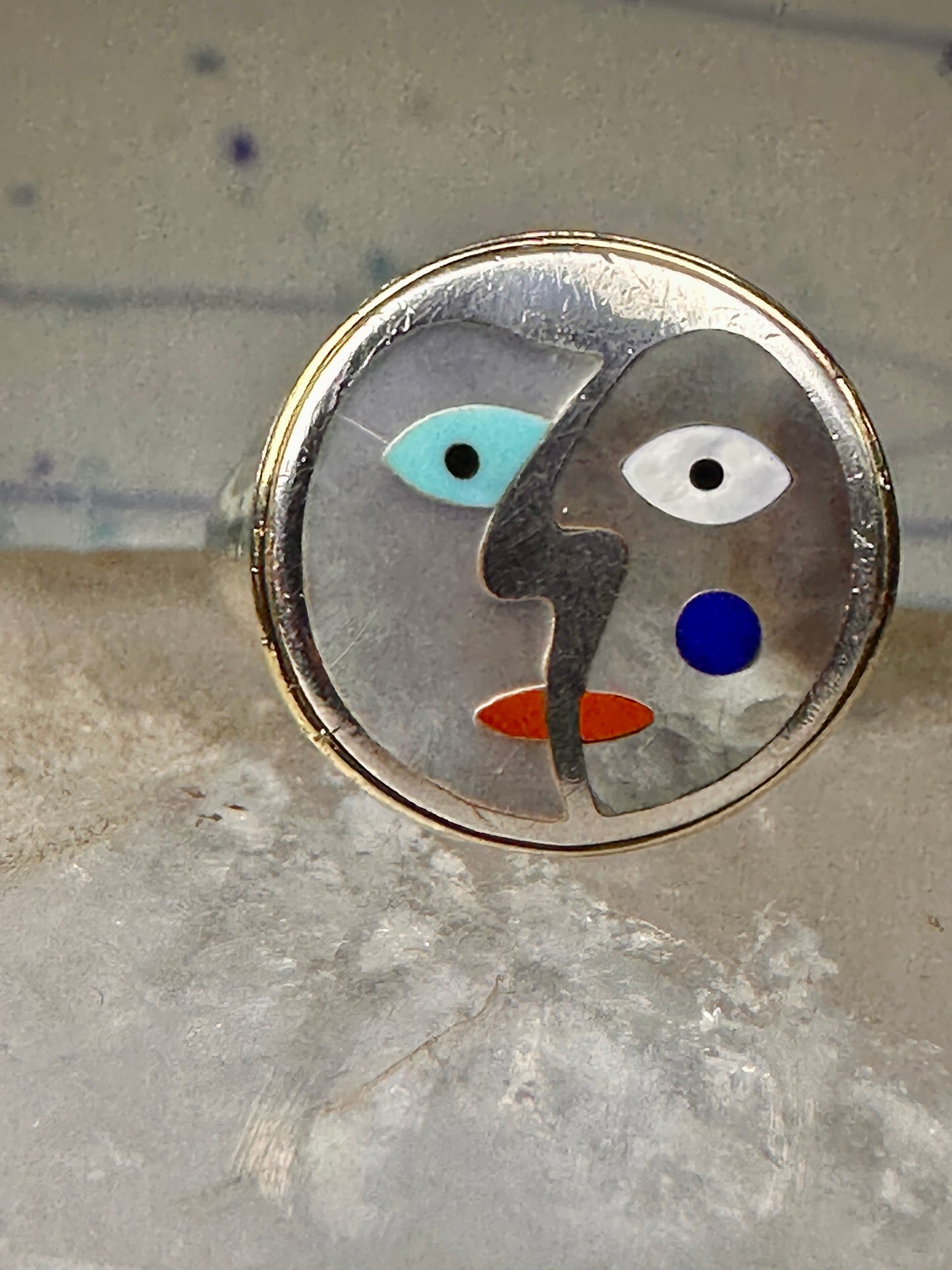 Face ring Eric Grossbardt size 7.50 sterling silver 18K Picasso design women