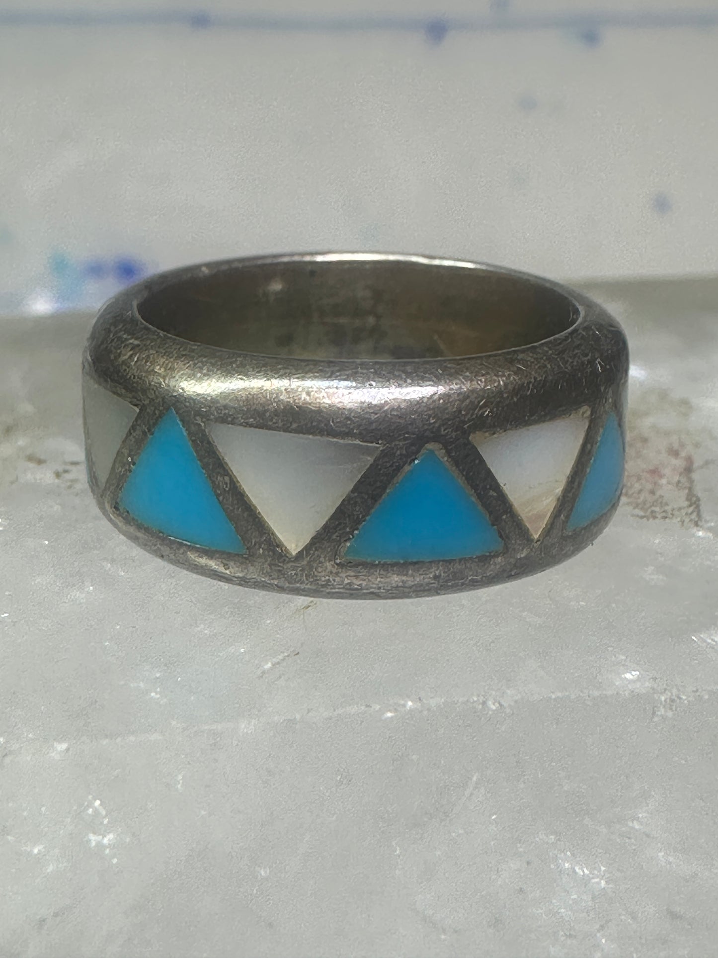 Vintage 2  Zuni rings turquoise Mother of Pearl size 5 SIze 9.5 band sterling silver AS IS