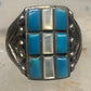 Vintage Sterling Silver Southwestern Turquoise Mother of Pearl Cobblestone Inlay Ring Size 8 925