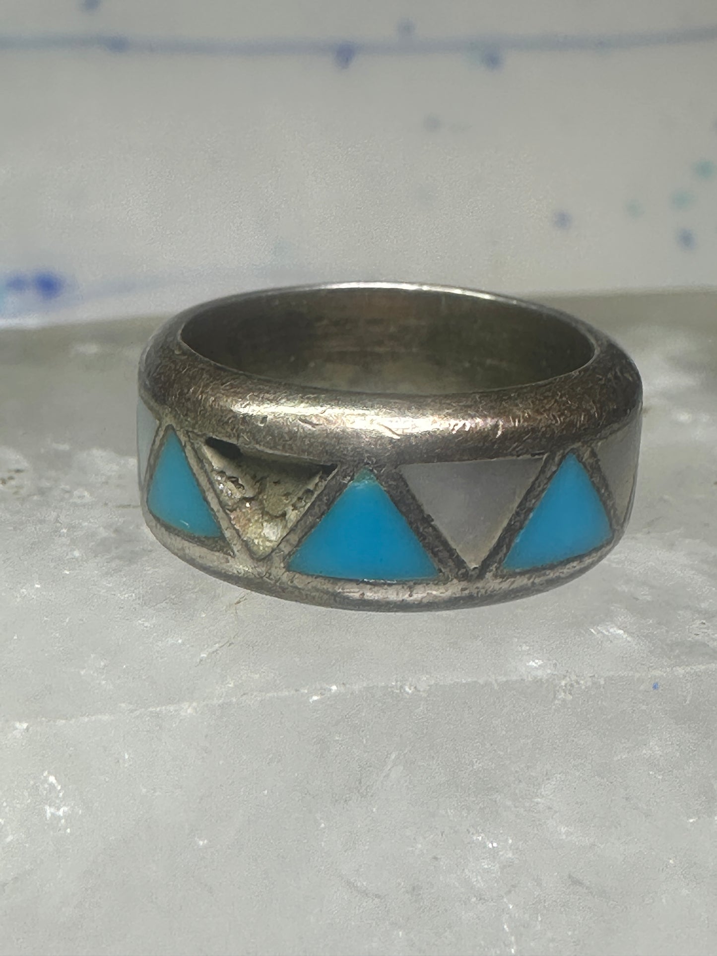Vintage 2  Zuni rings turquoise Mother of Pearl size 5 SIze 9.5 band sterling silver AS IS
