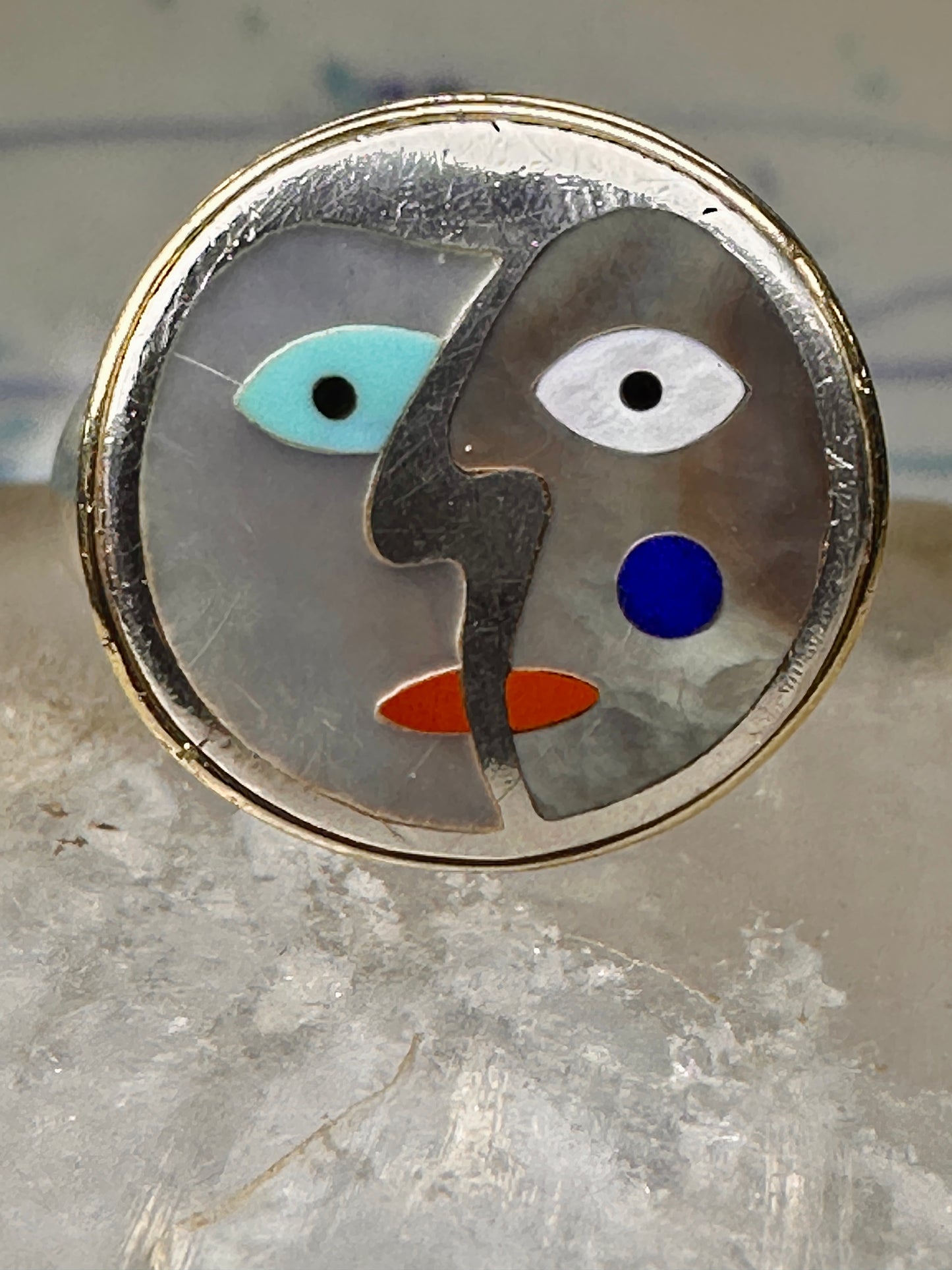 Face ring Eric Grossbardt size 7.50 sterling silver 18K Picasso design women