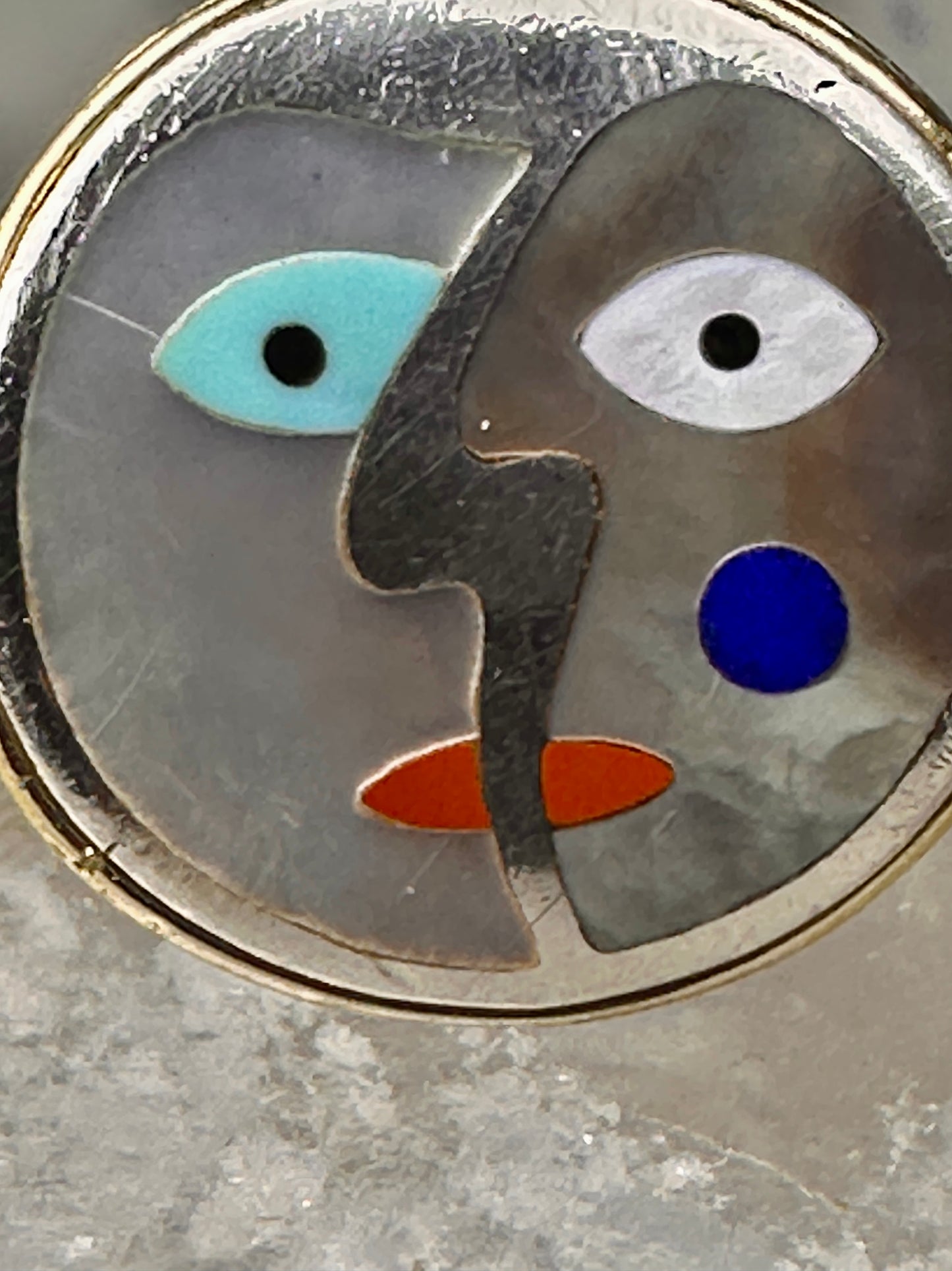 Face ring Eric Grossbardt size 7.50 sterling silver 18K Picasso design women