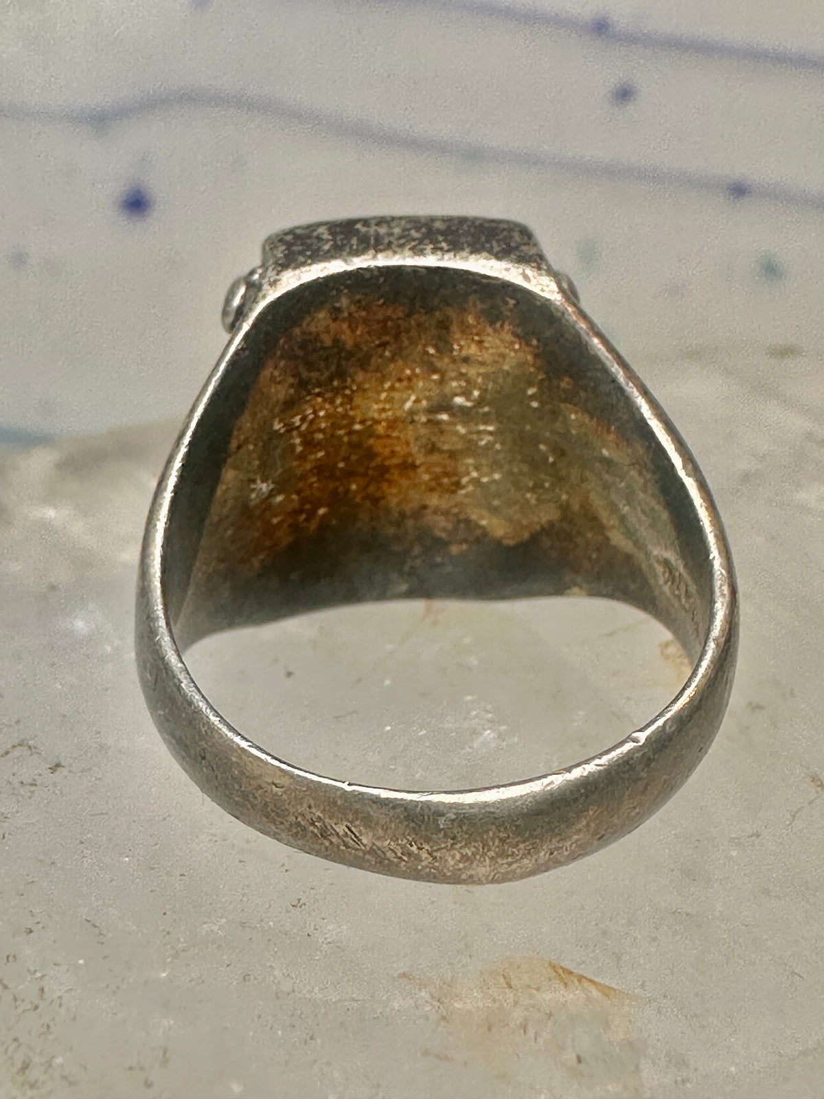 Vintage Sterling Silver Southwestern Turquoise Mother of Pearl Cobblestone Inlay Ring Size 8 925