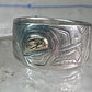 Pacific Northwest ring bird Thunderbird Raven band gold eye 14K sterling silver size 11 women men
