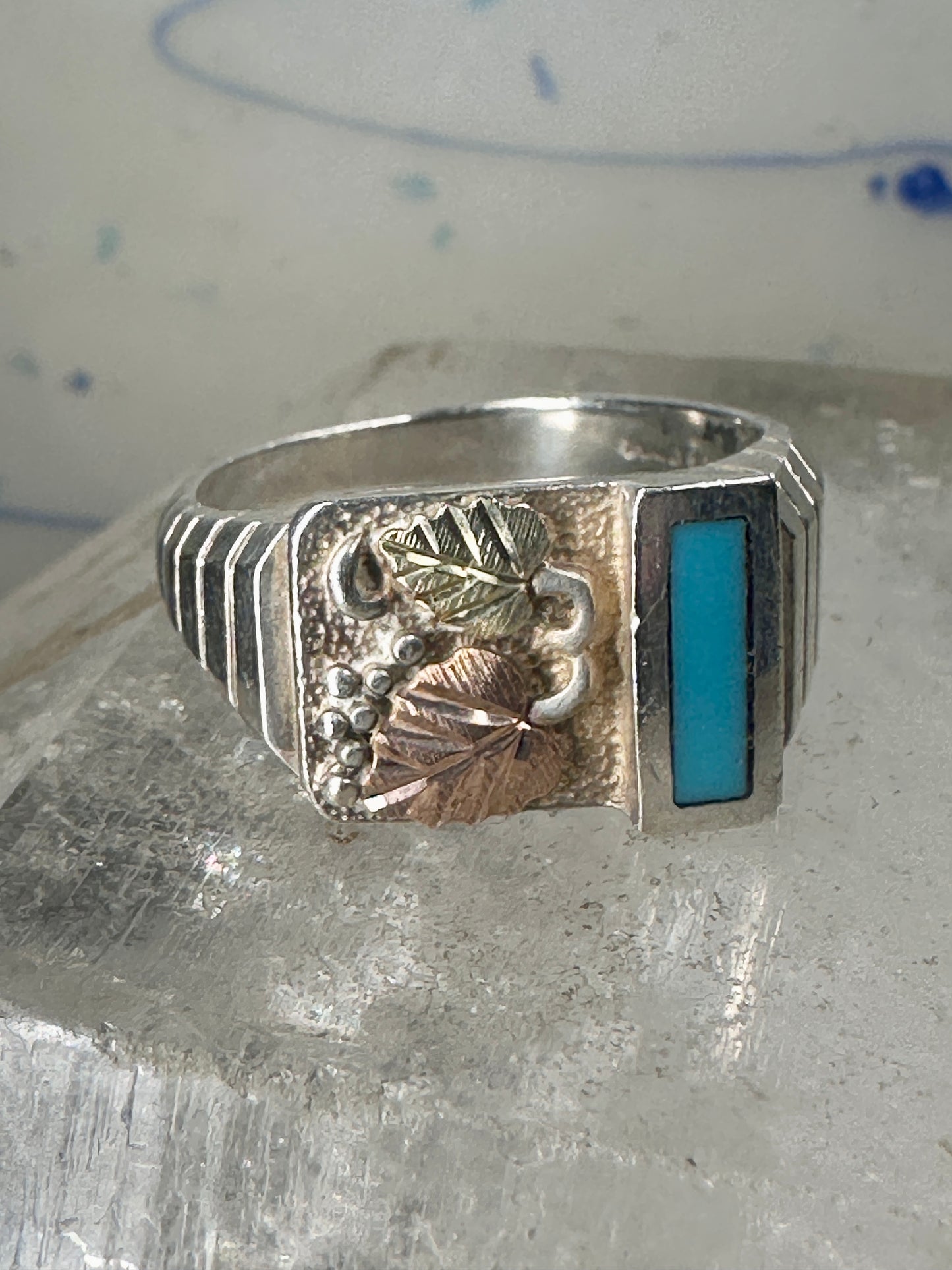 Turquoise band Black Hills Gold ring size 10 sterling silver women men