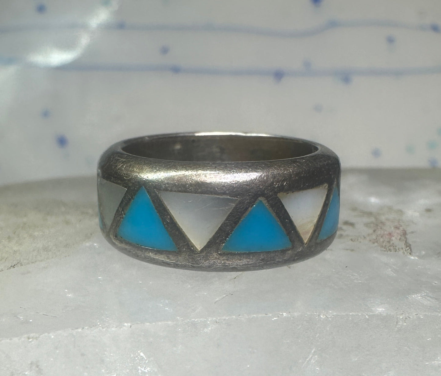 Vintage 2  Zuni rings turquoise Mother of Pearl size 5 SIze 9.5 band sterling silver AS IS