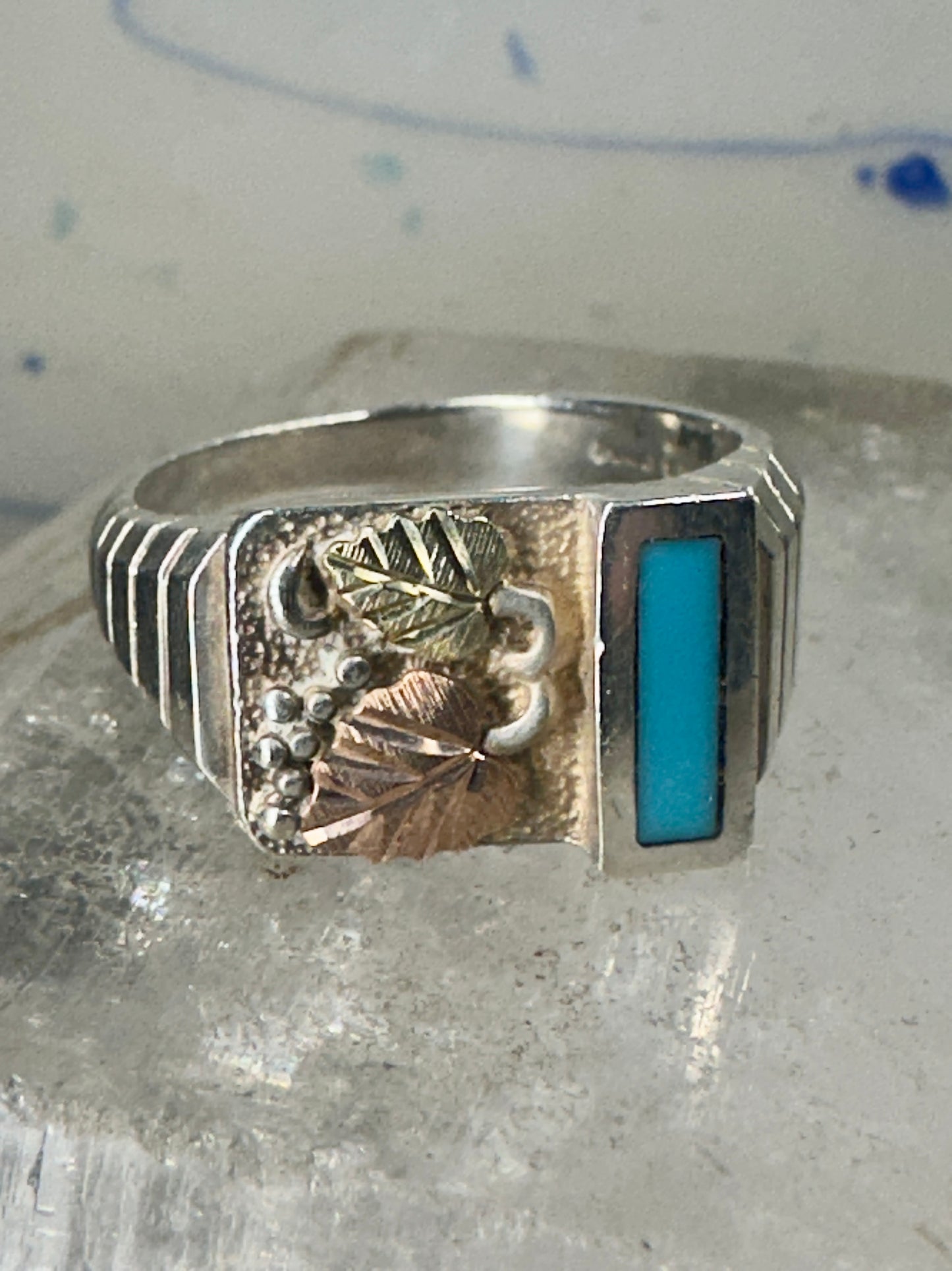 Turquoise band Black Hills Gold ring size 10 sterling silver women men
