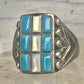 Vintage Sterling Silver Southwestern Turquoise Mother of Pearl Cobblestone Inlay Ring Size 8 925