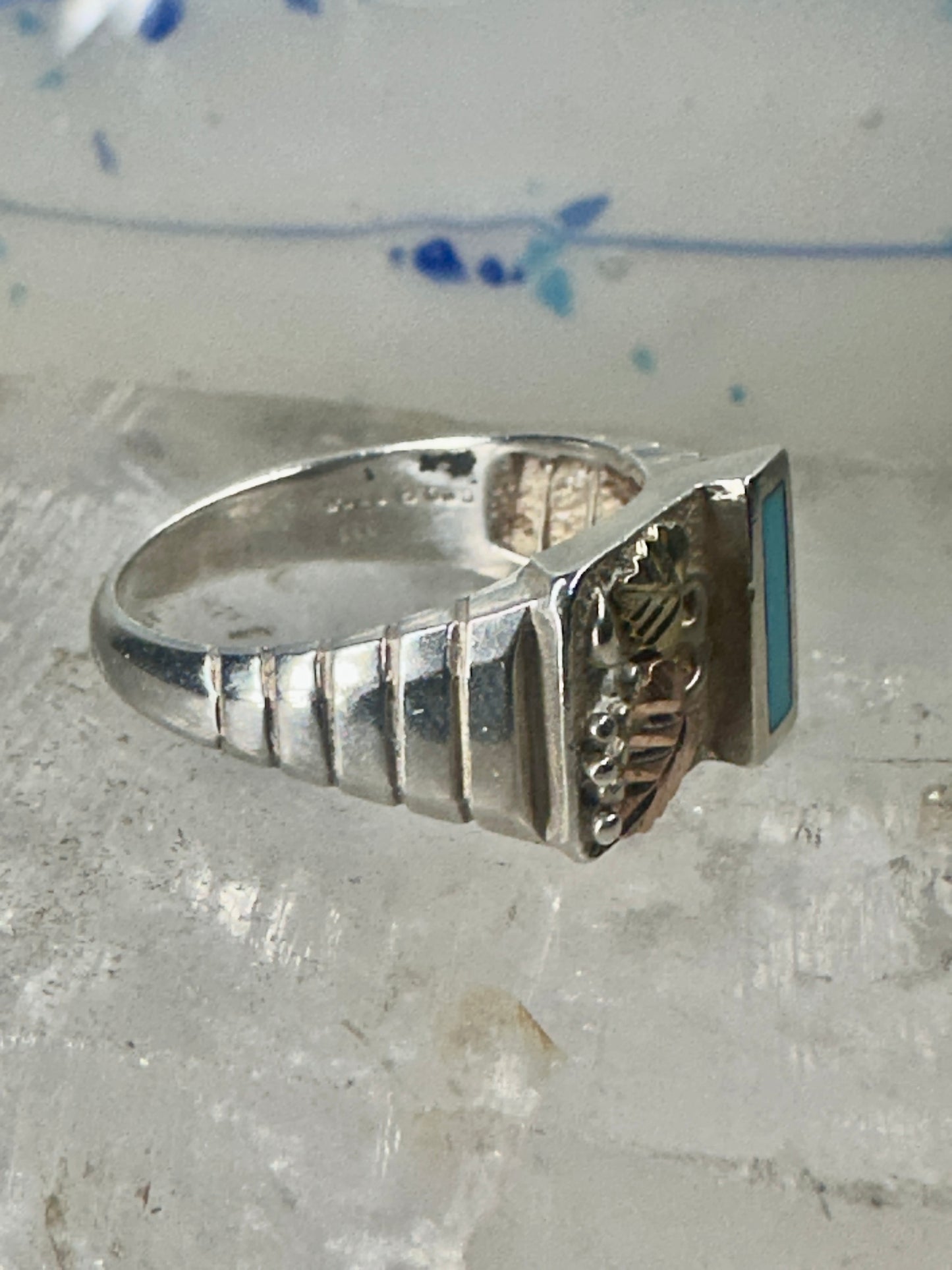 Turquoise band Black Hills Gold ring size 10 sterling silver women men