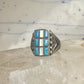 Vintage Sterling Silver Southwestern Turquoise Mother of Pearl Cobblestone Inlay Ring Size 8 925