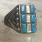Vintage Sterling Silver Southwestern Turquoise Mother of Pearl Cobblestone Inlay Ring Size 8 925