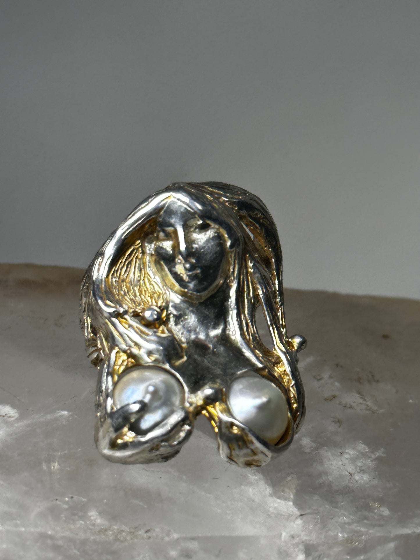 Nude lady ring size 6.75  Hands holding band sterling silver women