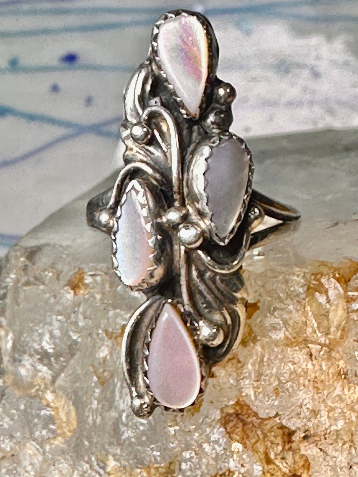 Navajo ring Long mother of pearl Mop size 6 sterling silver women