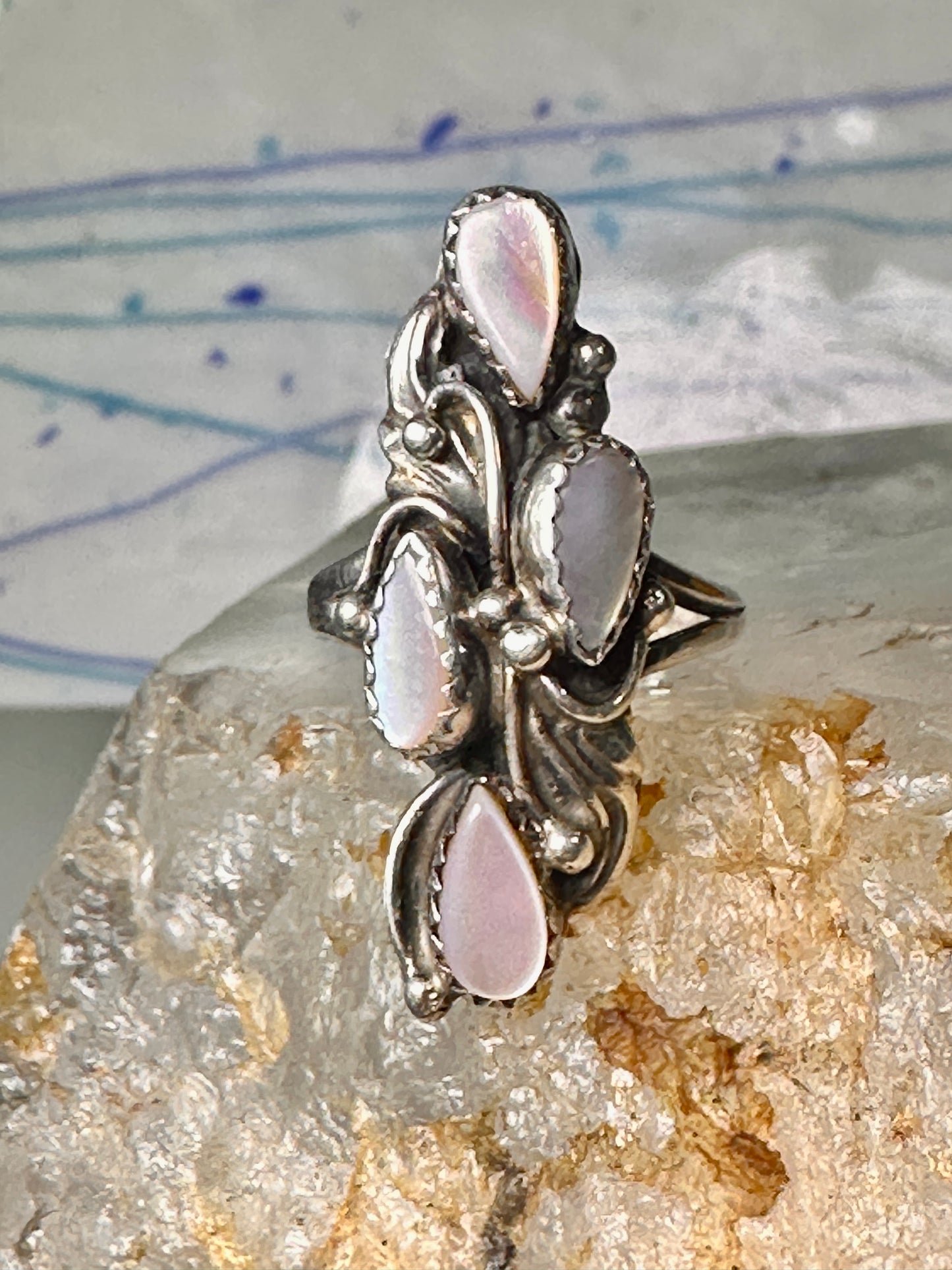 Navajo ring Long mother of pearl Mop size 6 sterling silver women
