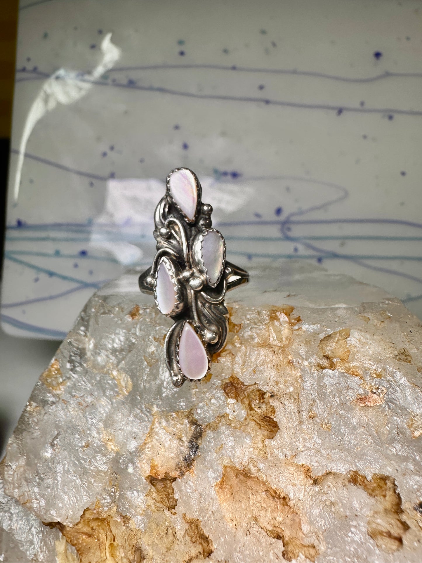 Navajo ring Long mother of pearl Mop size 6 sterling silver women