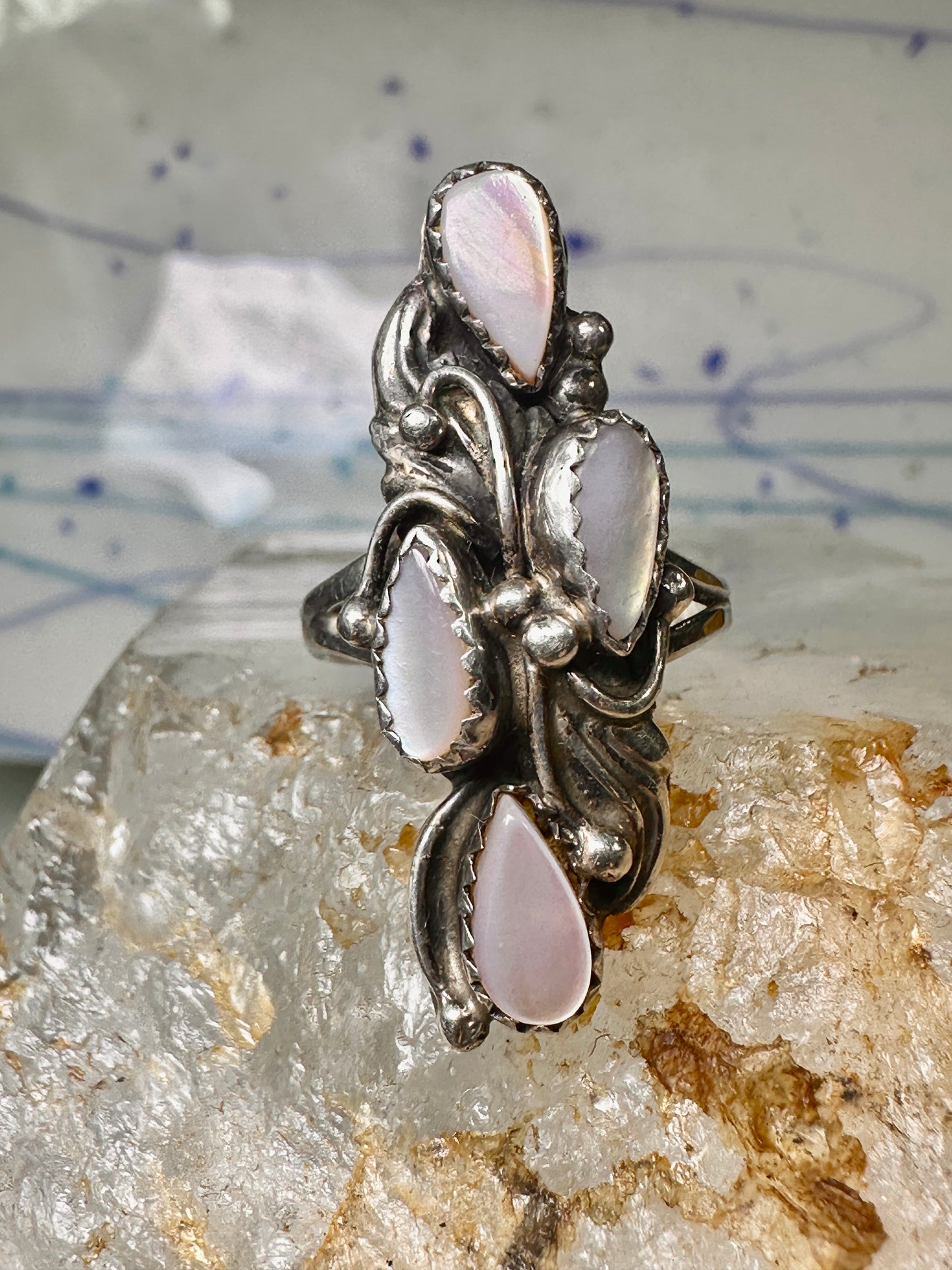 Navajo ring Long mother of pearl Mop size 6 sterling silver women